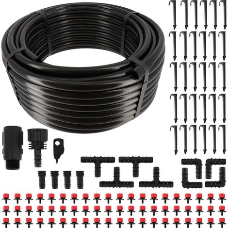 Kit d'arrosage goutte à goutte - Tuyau 30m dia16mm - 60 goûteurs à débit eau réglable - Système irrigation Serre Plante Potager
