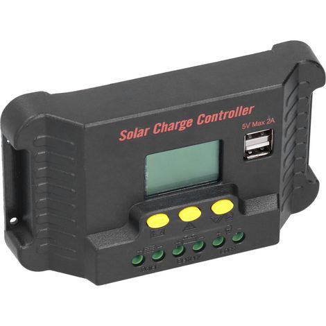 Contrôleur d'éclairage public 12/24 V avec écran LCD, port USB et chargeur de téléphone portable intégré (20 A). (1/5)