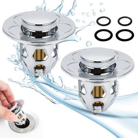 Bouchon Lavabo Salle de Bain Universel, Glovios 2 Pièces Bouchon de Lavabo Pop up avec Joints, Bouchon pour Evier, Bouchon Poussoir Lavabo pour Baignoire Cuisine Lavabo (34-40mm) (1/5)