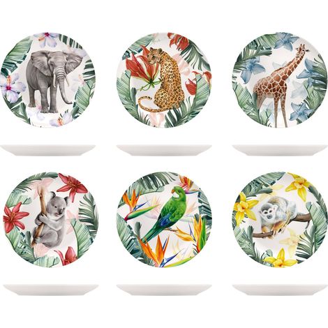 H&h set 6 piatti frutta exotic in new bone china avorio decorato cm 21 (1/4)