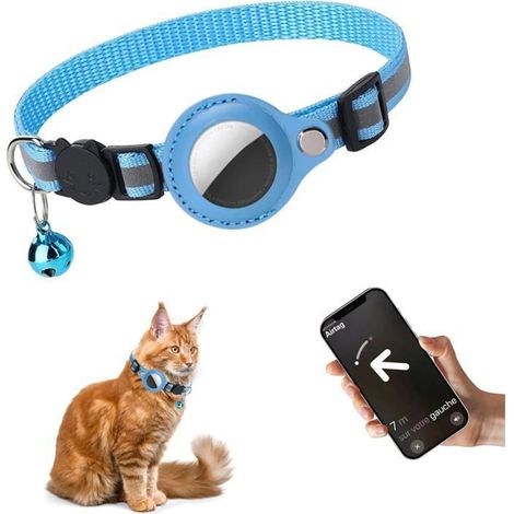 Collier GPS pour chat avec traceur anti-perte intégré, compatible avec les boîtiers AirTag, et doté d'un positionnement global-Bleu (1/4)
