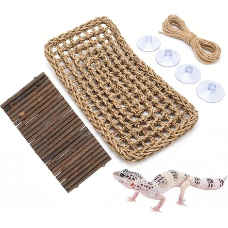 Accessoires pour terrarium Bartagamen, hamac reptile en jute naturelle et bois, pont incurvé réglable pour escalade, idéal pour hérisson, lagune, gecko, serpent, tortue, araignée, crabe ermite et (1/5)