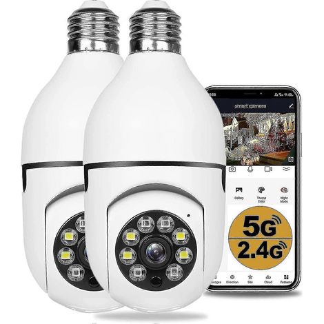 Filiyano-Lot de 2 caméras de sécurité sans fil 360° pour extérieur, caméras ampoule Wi-Fi, 1080p pour la sécurité de votre domicile (1/5)
