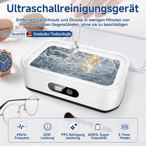 Pulitore a ultrasuoni, pulitore a ultrasuoni 49000HZ, pulitore a ultrasuoni professionale da 650 ml per gioielli e cura dentale con 5 modalità timer per occhiali, diamanti, orologi, dentiere, anelli e (1/4)