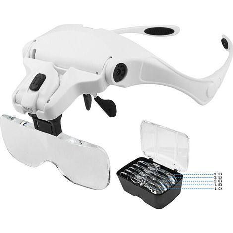 Magnifying glasses with 2 LED lights – 5 detachable lenses 1.0X-3.5X – Adjustable headband for sewing and crafts (1/5)