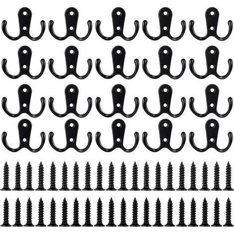 20 ganchos de doble horquilla de alta resistencia con 40 tornillos, ganchos de pared multiusos, ganchos de metal de estilo vintage, adecuados para colgar abrigos, bolsos, bufandas, toallas, sombreros, (1/5)