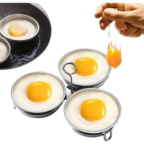 Cuociuova in acciaio inox, perfetto per preparare uova in camicia, anelli rotondi per la cottura delle uova, ideali per la colazione, 3 stampini per uova in camicia (1/4)
