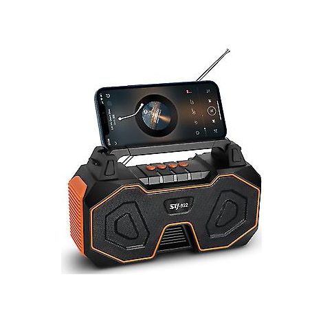 Enceinte Bluetooth solaire portable avec radio FM sans fil et support pour téléphone (orange) (1/2)