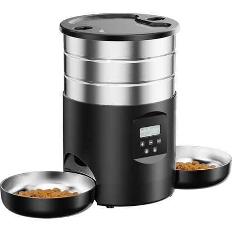 Distributeur automatique de croquettes pour 2 chats - Distributeur de croquettes en acier inoxydable avec minuterie - Gamelle électrique de 5 L avec double compartiment intérieur (1/5)