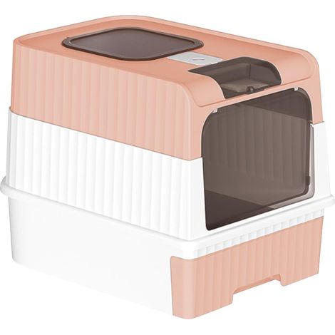 Maison de Toilette pour Chat,Bac à Litiere Chat Autonettoyante,Bac à Litière Fermé Compartiment Inférieur Amovible pour Un Nettoyage Facile-49  37  35 cm-Rose (1/5)