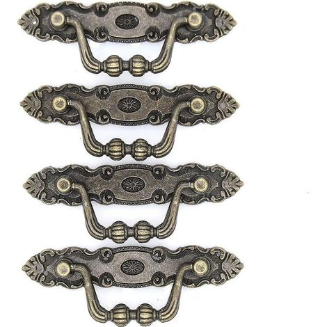 Ensemble de 4 poignées de tirage vintage en laiton antique - Poignées pendantes pour commode, armoires, longueur 10 cm et hauteur 3,8 cm (1/5)