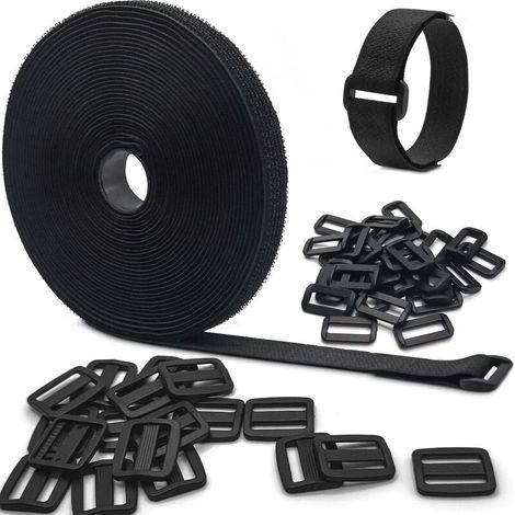 Attache Volet Roulant de 10m Avec 50 Boucles, Attache Cable Scratch de Longueur de Coupe Libre 2 Cm de Large Fixation Noir pour Bureau à Domicile et Jardin Lefou (1/5)