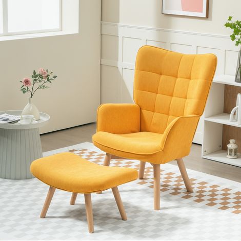Sillón orejero con puf de poliéster naranja 72x80x101 cm (1/5)