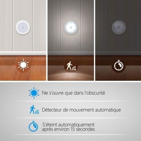 Lot de 6 lampes à détecteur de mouvement, veilleuse LED sans fil, éclairage pour placard, escalier, couloir, argenté - lumière blanche (1/3)