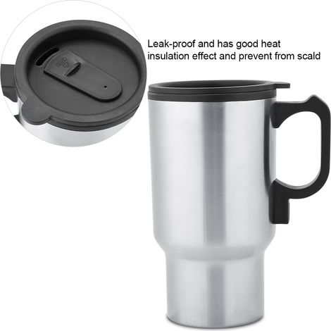 Mug de voyage chauffant électrique 12 V 450 ml en acier inoxydable pour voiture, tasse à café/lait/bouilloire (1/5)