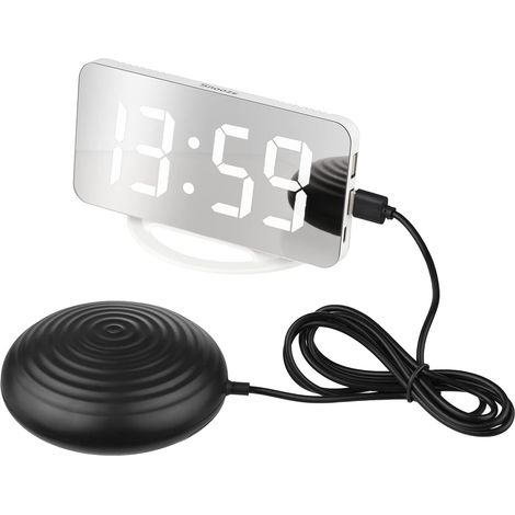 Alarm Vibrate Alarm digital to Mirror with Large screen Clean Brightness adjustable Two Ports USB Mode Snooze for The Gros sleepers (1/5)