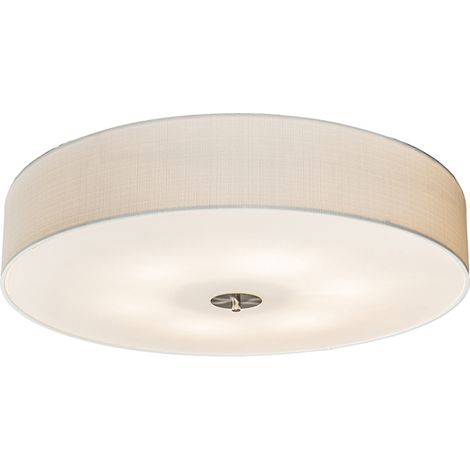 QAZQA Moderno Plafón rústico blanco 70 cm - Drum Jute Vidrio /Textil /Acero Redonda Adecuado para LED Max. 6 x 60 Watt (1/3)