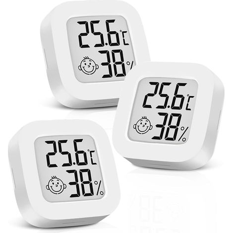 Lot de 3 thermomètres et hygromètres numériques, thermomètre d'intérieur, thermomètre de réfrigérateur, blanc