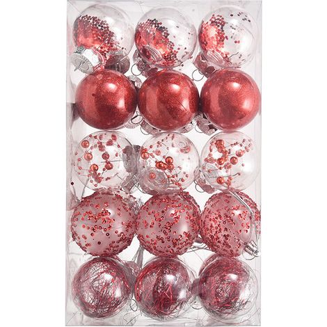 30 Stück 6 cm große Weihnachtskugeln, Weihnachtsbaumschmuck aus Kunststoff, funkelnde, dekorative Hängekugeln für Weihnachten