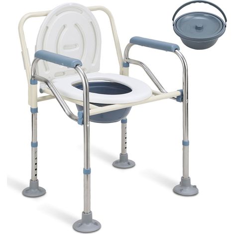 TolleTour Chaise percée réglable en hauteur Chaise de toilettes avec seau hygiénique, chaise de douche antidérapante Chaise de bain Chaise de douche pour personnes âgées et handicapées, etc.