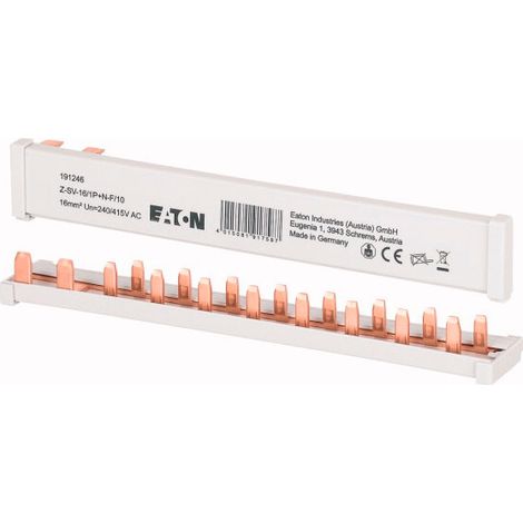 Eaton – Peigne électrique 1P+N 16A 10 modules – Répartition horizontale jusqu'à 63A – Barrette de pontage 16mm² pour tableau électrique (1/2)