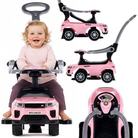 Lauflernwagen mit Schiebegriff und Klemme, Sportwagen-Design, hellrosa