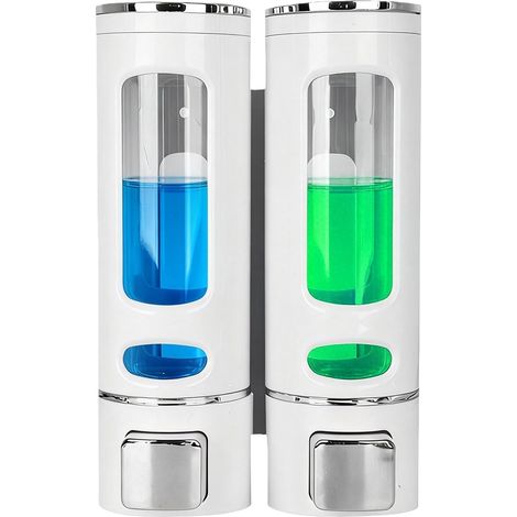 Distributeur de savon 400 ml Montage mural : distributeur de savon mural pratique, double tête blanc, distributeur de savon liquide salle de bain, distributeur de savon sans perçage, pour salle de (1/5)