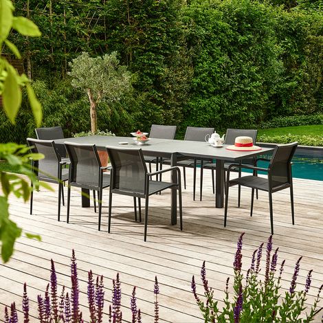 Salon de jardin aluminium et textilène gris 6/10 pers. (1/5)
