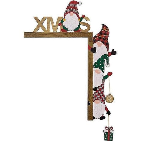 Décoration de porte en bois en forme de gnome de Noël, ornement d'angle festif et durable pour porte et fenêtre, installation facile, environ 25 x 15 cm (1/5)