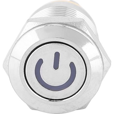 Bouton poussoir métal étanche jaune LED 12mm (3V) tête plate avec symbole alimentation et réinitialisation automatique (1/5)