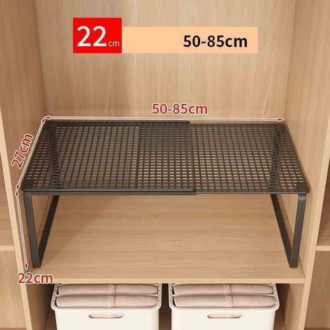 (Noir-L) Étagère de placard télescopique empilable, séparateur de penderie rétractable et extensible, organisateur de placard à plusieurs niveaux (1/5)