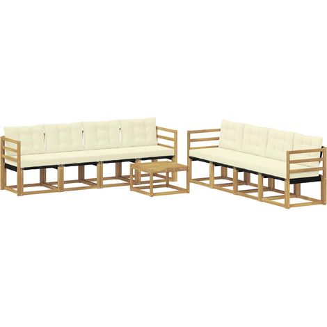 Conjunto de sofás de exterior 9 uds. 8 plaza Blanco y Crema vidaXL (1/5)