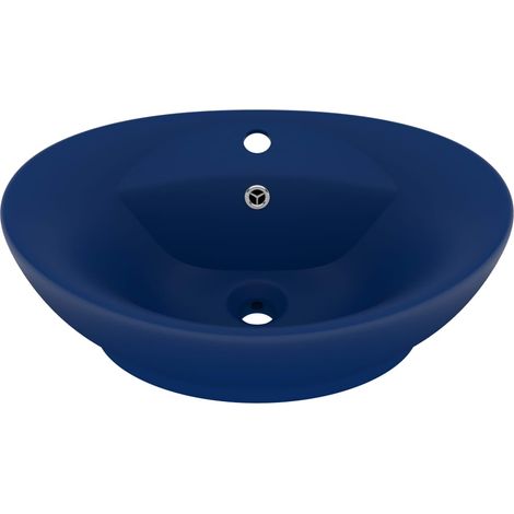 Lavabo ovale di lusso con troppopieno lavabo da appoggio lavabo da bagno uso interno 58,5 x 39 cm ceramica blu scuro opaco 020002677