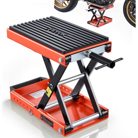 Cric de Moto à Ciseaux, Pont Élevateur Compact Charge 680 kg Plage de Levage 10,5-35 cm, pour Entretien Motocross, Lève Moto en Acier, Table Élevatrice Plateau Large et Goupille de Verrouillage (1/5)