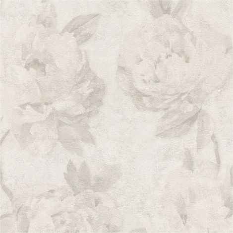 Carta da parati floreale Profhome 791673 Carta da parati TNT goffrata a caldo leggermente strutturata con ornamenti floreali opaca bianco grigio-chiaro 5,33 m2 (1/5)
