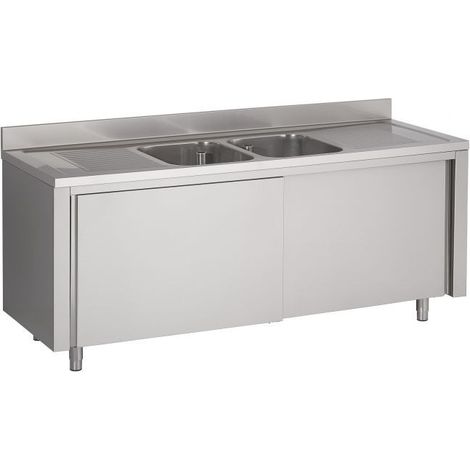 Plonge Inox 2 Bacs Portes Coulissantes - 2000 x 700 - Combisteel