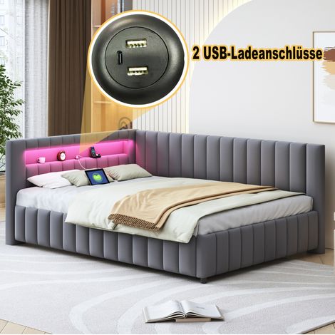 Divano Letto 140x200 cm con Rete a Doghe in Tessuto Velluto Grigio (1/5)