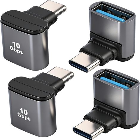 4PCS Adaptateur USB C Coudé 90 Degrés, Adaptateur USB A vers USB C Mâle à Angle Droit, Transfert Ultra-Rapide de 10Gbps, Connecteur USB C Coudé à 90° pour Smartphone, Tablette et Ordinateur Portable (1/5)