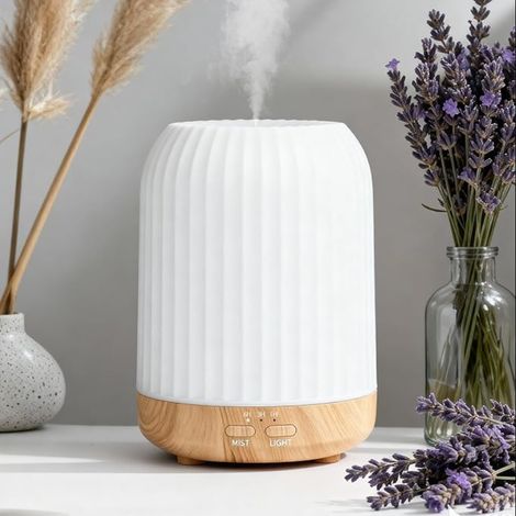 Diffuseur d'arômes, diffuseur d'huiles essentielles, diffuseur d'huiles parfumées avec LED 7 couleurs, humidificateur sans eau, arrêt automatique, humidificateur pour (1/5)