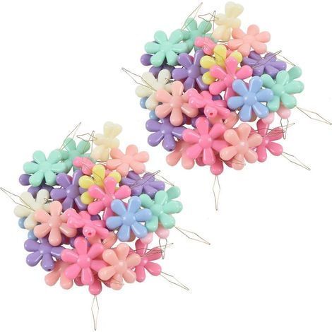 60 pièces de couleurs aléatoires en plastique et métal, en forme de fleur, avec boucle en fil de fer, outil de couture pour machine à coudre manuelle. (1/5)