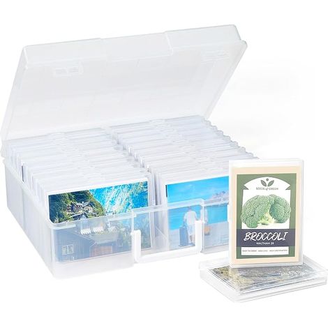 Boîte de Rangement de Photos 35 x 19 cm/14x7, 20 Compartiments Intérieurs pour Photo 10x15cm 4R, Boîtes de Rangement,Organisateur de Photo en Plastique avec 1 Feuille D'étiquette Autocollante (1/5)