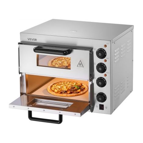 Four à Pizza Électrique de Comptoir 35,6 cm, Machine à Pizza d'Intérieur à 2 Niveaux, en Acier Inoxydable, avec Pierre et Poignée, Température Maximale de 350 °C, pour Cuisine Restaurant (1/4)
