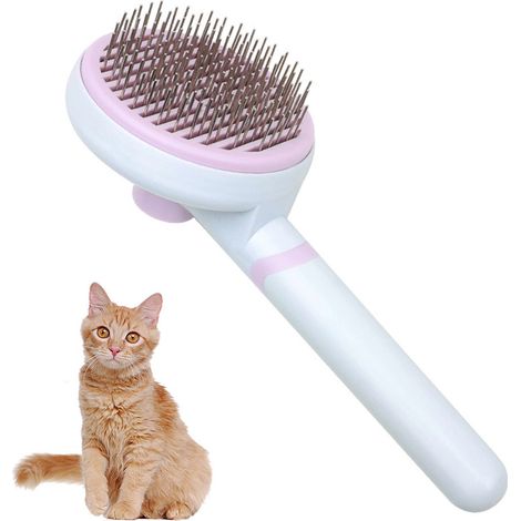 1 Brosse autonettoyante, picots en acier, manche écologique, massage pour chien et chat (1/5)