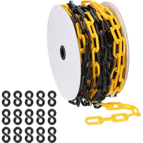 Chaîne plastique jaune/noir, 72 pieds 8mm Chaîne sécurité pour barrière plastique longue pour le contrôle foule, portail, concert, décoration chantier construction (1/5)