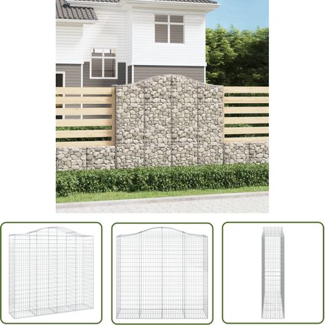 The Living Store Panier de gabions arqué 200x50x180/200 cm Fer galvanisé - Paniers De Gabions - Mur De Gabion - Clôture De Jardin - Décoration Jardin - Barrieres Jardin (1/5)