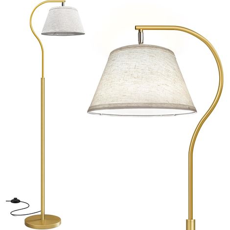 Floor Lamp Living Room Floor Lamp Arch Floor Lamp with Shade and Foot Switch, Modern Living Room Lamp with 9W LED Bulb, E27 170cm Lamp for Bedroom, Office (Gold) (1/5)