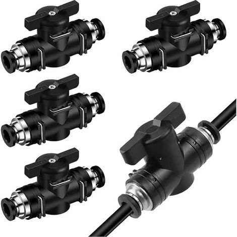 Pièces Droit Connecteur Pneumatique, 8mm Vanne Pneumatique, Connecteur Pneumatique Avec Valve Manuelle, Vannes À Bille Pneumatiques, Pour Raccorder, Contrôler Tuyaux Et Fluide (1/5)