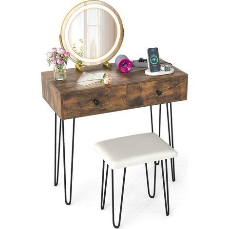 Toletta con specchio illuminato 80 x 40 x 76 cm con contenitore personalizzato stile moderno MDF marrone rustico 200017328