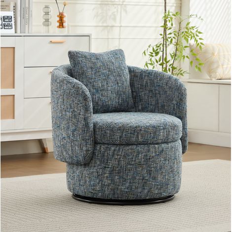 Poltrona girevole in chenille blu con vano contenitore, 72x66,5x76 cm (1/5)
