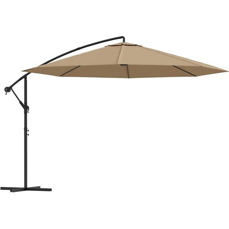 Parasol déporté 350 cm aluminium taupe – Parasol de jardin excentré avec manivelle, 8 baleines en acier et base croisée (1/5)
